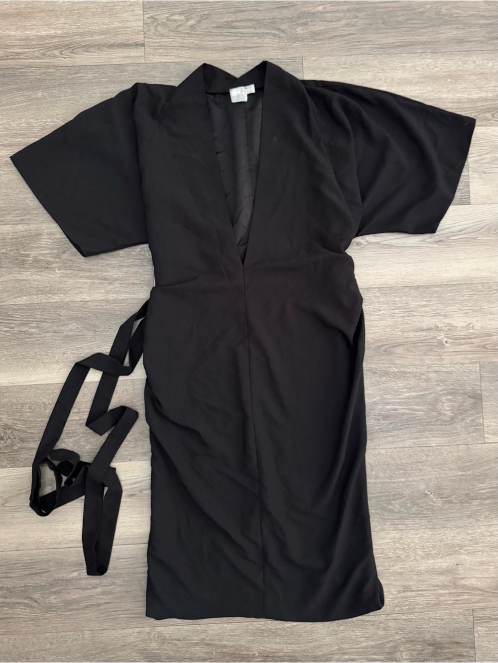 ASOS Black Plunge V-Neck Kimono Sleeve Dress with Waist Tie Bow